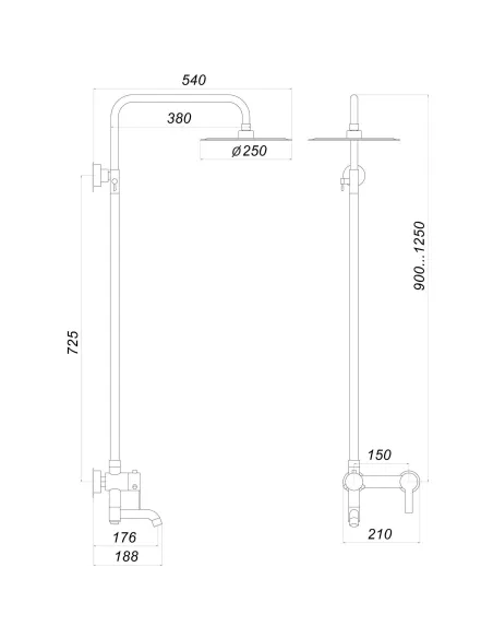 Душевая система из нержавеющей стали Globus Lux Alpen SBT1-SH-02 с душевым набором - 5