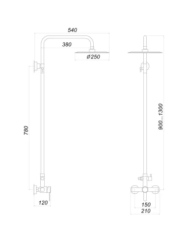 Душевая система из нержавеющей стали Globus Lux Wien SBT2-SH-05 с душевым набором - 5