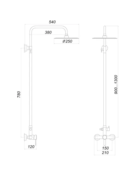 Душевая система из нержавеющей стали Globus Lux Wien SBT2-SH-05 с душевым набором - 5