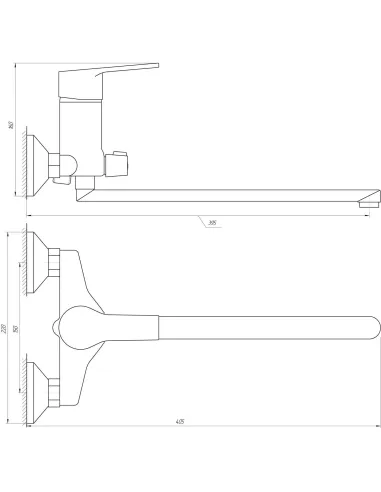 Смеситель для ванны Bravo Zenith BS-42-208 длина гусака 350 мм, Euro - 3