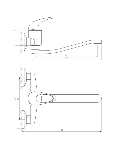 Смеситель для кухни настенный Ecomix Elit EM-104 - 5