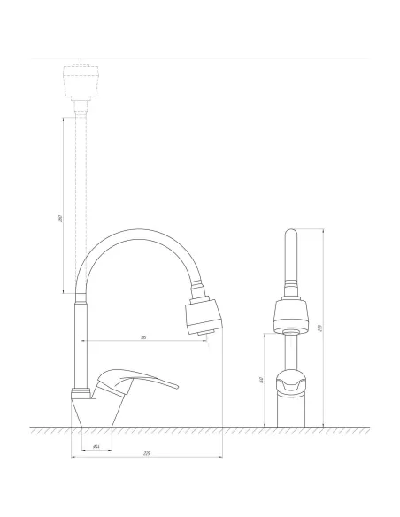 Смеситель для кухни с гибким изливом Ecomix Energo E-GEZ-203SM-A гофрогусак, гайка - 5