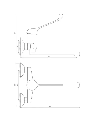 Змішувач для умивальника Globus Lux GCA-1044-Clinic (зі стіни ліктьовий, гусак 250мм) - 4