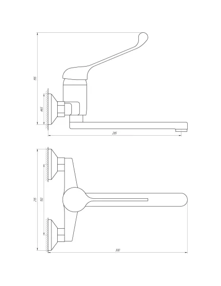 Змішувач для умивальника Globus Lux GCA-1044-Clinic (зі стіни ліктьовий, гусак 250мм) - 4