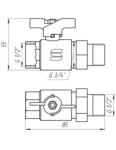 Кран шаровой Selba SL1509 1/2, кб, с американкой - 3