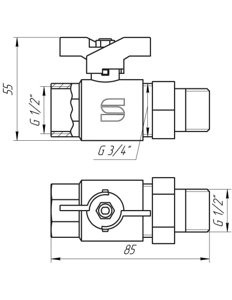 Кран шаровой Selba SL1509 1/2, кб, с американкой - 3