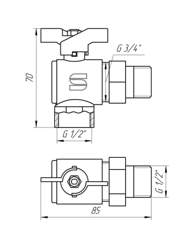 Кран шаровой Selba SL 1543 1/2 кб, с американкой, угловой - 3