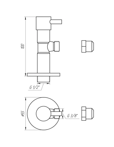 Приборный кран полуоборотный угловой Solomon Lazer 7076 1/2 х 3/8  дюйма, с цангой - 8
