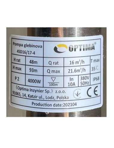 Промисловий глибинний насос Optima 4SD 16/17 4 кВт, кабель 15 метрів, трифазний - 3