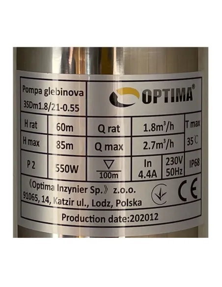 Відцентровий глибинний насос Optima 3SDm 1,8/21 0.55 кВт, пульт, кабель 1.5 метра - 2