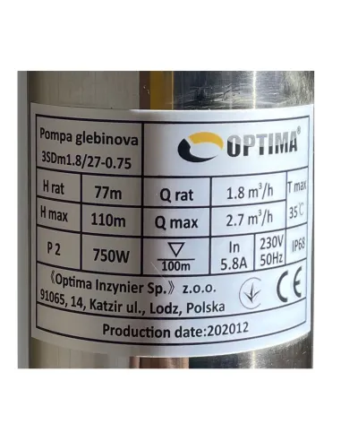 Центробежный глубинный насос Optima 3SDm 1,8/27 0.75 кВт, пульт, кабель 1.5 метра - 2