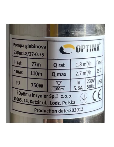 Центробежный глубинный насос Optima 3SDm 1,8/27 0.75 кВт, пульт, кабель 1.5 метра - 2