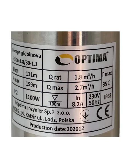 Відцентровий глибинний насос Optima 3SDm 1,8/39 1.1 кВт, пульт, кабель 1.5 метра - 2