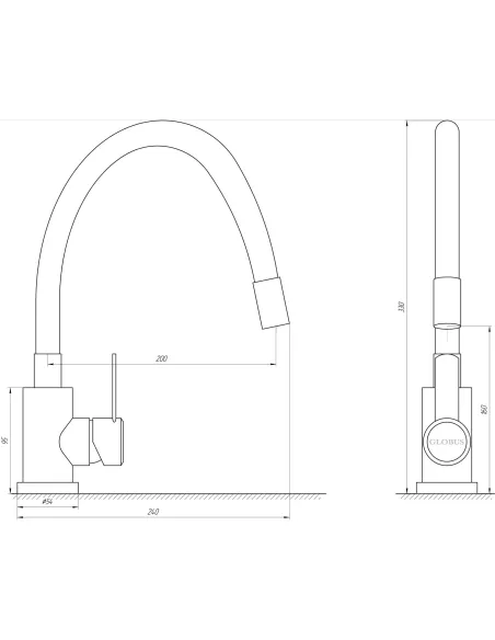 Смеситель для кухни из нержавеющей стали Globus Lux Wien SUS2-203SB черный гофрированный излив - 4