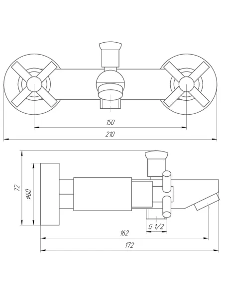Смеситель для ванны Globus Lux Dukat SD4-102 двухвентильный, душевой набор - 6