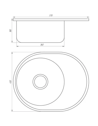 Кухонная мойка овальная Mira MR 5745 E Satin 0.6, нержавеющая сталь - 2