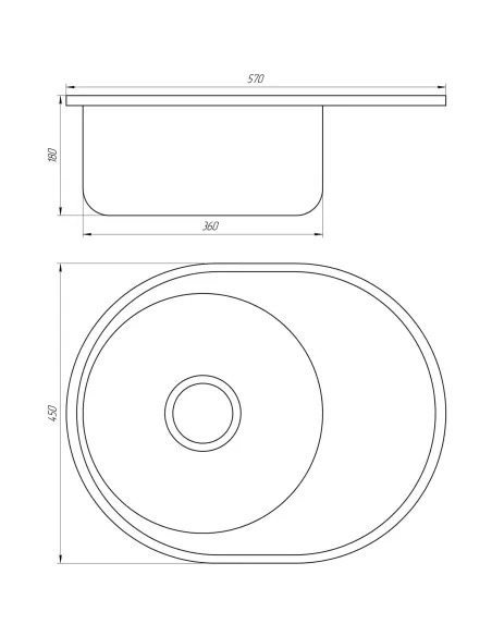 Кухонная мойка овальная Mira MR 5745 E Satin 0.6, нержавеющая сталь - 2 Кухонная мойка овальная Mira MR 5745 E Satin 0.6, нержавеющая сталь - 2