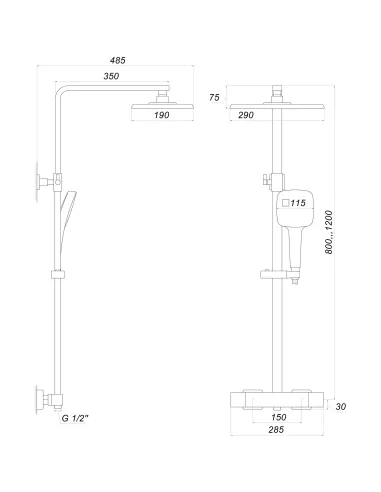 Душова система Globus Lux Laguna GLQ-0040T-BB, латунь, чорний - 5
