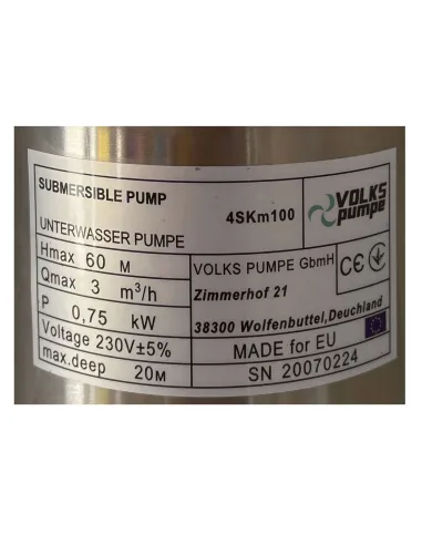 Вихревой скважинный насос Volks Pumpe 4SKm100 0.75 кВт, кабель 15 метров - 5