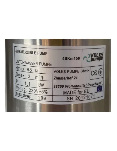 Вихревой скважинный насос Volks Pumpe 4SKm150 1.1 кВт, 15 метров кабель - 5