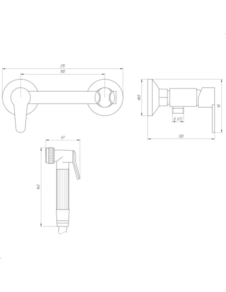 Смеситель для биде скрытого монтажа из нержавеющей стали Domino Prestige DPS-6-106MIX - 6
