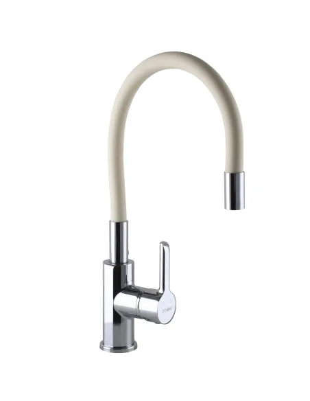 Змішувач для кухні Domino Prestige DPS-203SLR-Beige хром, бежевий, з гофрованим гусаком - 1