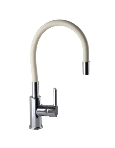 Змішувач для кухні Domino Prestige DPS-203SLR-Beige хром, бежевий, з гофрованим гусаком - 2