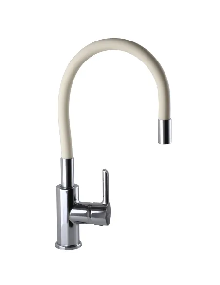 Змішувач для кухні Domino Prestige DPS-203SLR-Beige хром, бежевий, з гофрованим гусаком - 2