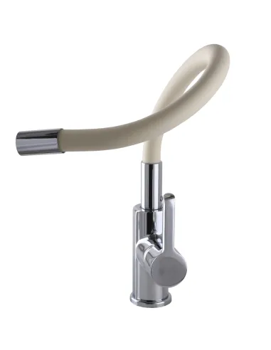 Змішувач для кухні Domino Prestige DPS-203SLR-Beige хром, бежевий, з гофрованим гусаком - 3