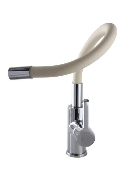 Змішувач для кухні Domino Prestige DPS-203SLR-Beige хром, бежевий, з гофрованим гусаком - 3
