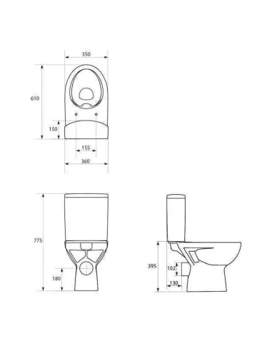 Унитаз компакт Cersanit 518 Parva New Clean On 011, 3/5 л, нижний подвод воды, горизонтальный слив, сиденье - 3