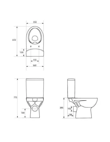 Унитаз компакт Cersanit 518 Parva New Clean On 011, 3/5 л, нижний подвод воды, горизонтальный слив, сиденье - 3