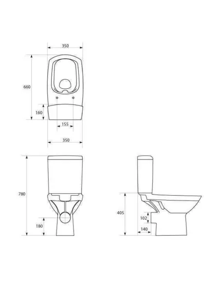 Унитаз компакт Cersanit 559 Carina Clean On 011, 3/5 л, нижний подвод воды, горизонтальный слив, сиденье - 3