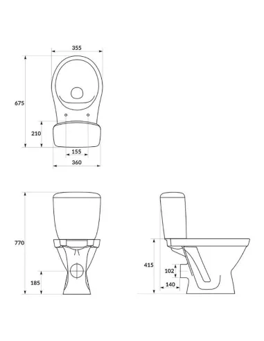 Унитаз компакт Cersanit 705 Cersania Simpleon 011 3/6 TS Delfi/Moduo Clean On, нижний подвод воды, горизонтальный слив, сиденье 