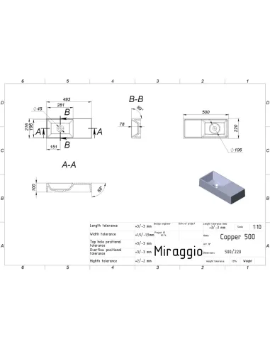 Умивальник для ванної Miraggio Copper 500 Mirastone Gray, 220х500х100 мм - 2