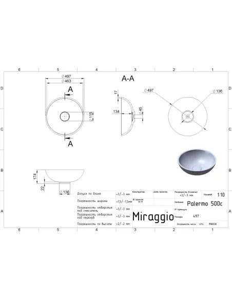 Умивальник для ванної Miraggio Palermo Mirasoft, 497х497х174 мм - 2