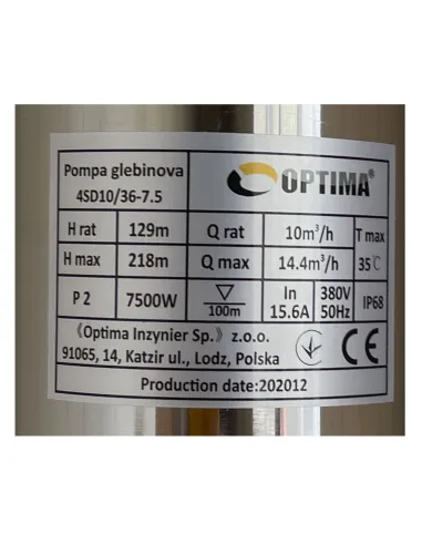 Промышленный глубинный насос Optima 4SD 10/36 7.5 кВт, кабель 15 метров, трехфазный - 3