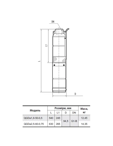 Шнековый скважинный насос NPO QGDа 1,8-50-0.5, 0.8 кВт, кабель 10 метров, пульт управления - 3