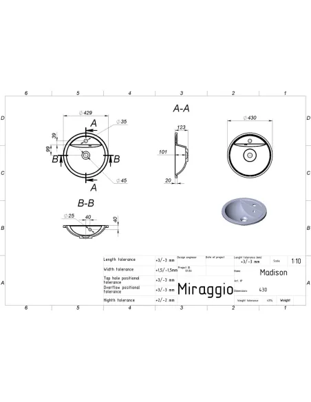 Умивальник для ванної Miraggio Madison Mirasoft, 430х430х123 мм - 2
