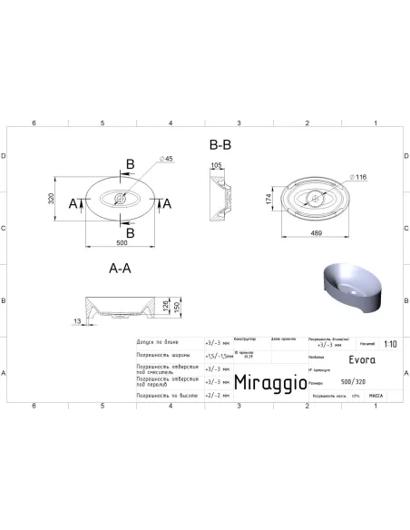 Умивальник для ванної Miraggio Evora RAL 5003, 320х500х150 мм - 2