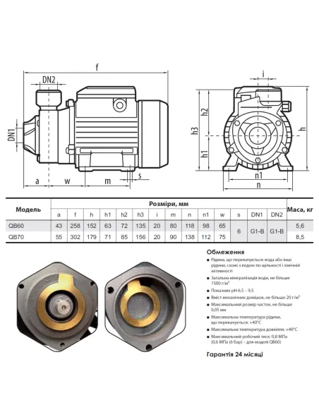 Вихровий поверхневий насос NPO QB 60 0.37 кВт - 3