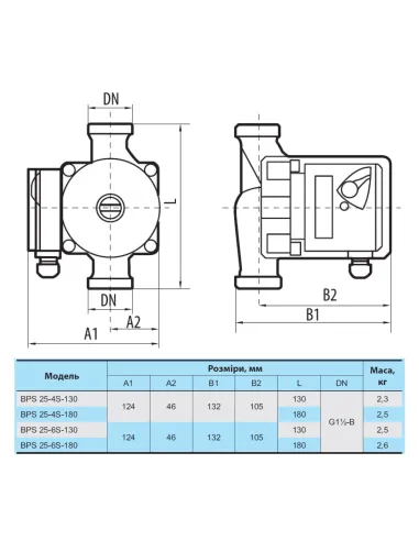 Циркуляционный насос NPO BPS25-4S-180, с гайками - 2