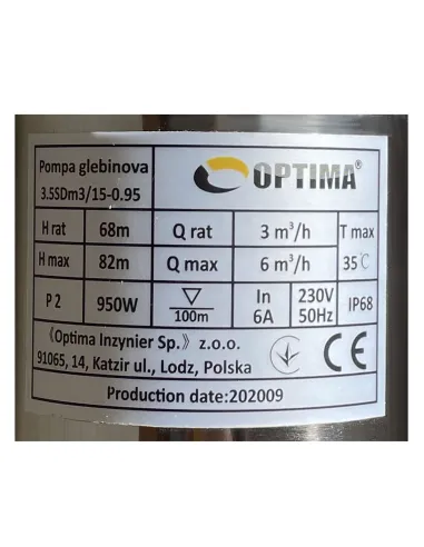 Центробежный глубинный насос Optima 3,5SDm3/15 0.95 кВт, кабель 1.5 метра - 6