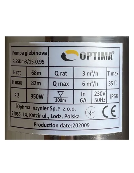 Центробежный глубинный насос Optima 3,5SDm3/15 0.95 кВт, кабель 1.5 метра - 6