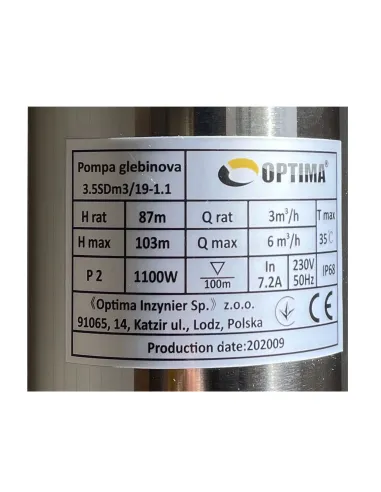 Центробежный глубинный насос Optima 3,5SDm3/19 1.1 кВт, кабель 1.5 метра - 6