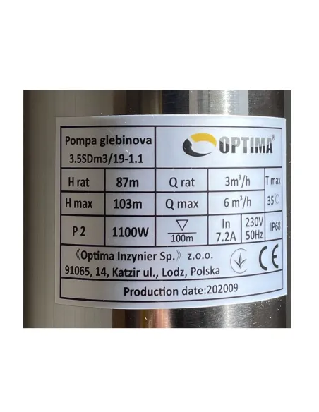 Центробежный глубинный насос Optima 3,5SDm3/19 1.1 кВт, кабель 1.5 метра - 6