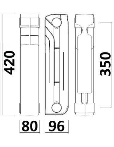 Радіатор біметалічний Queen Therm 350/96, 10 секцій - 3