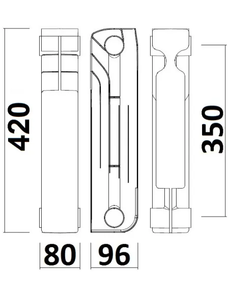Радіатор біметалічний Queen Therm 350/96, 10 секцій - 3