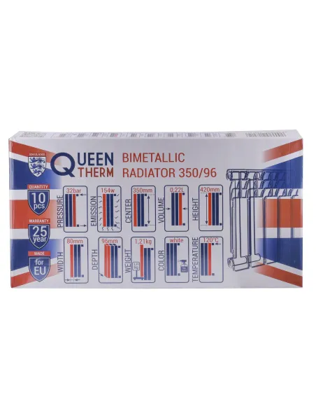 Радіатор біметалічний Queen Therm 350/96, 10 секцій - 5