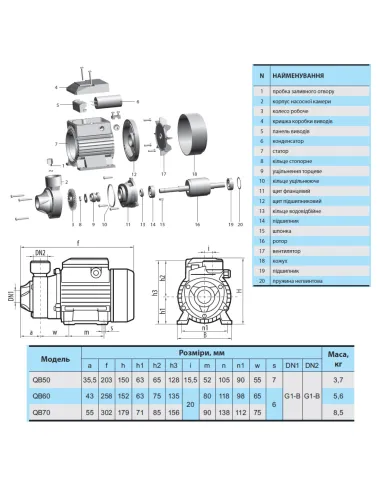 Вихровий поверхневий насос NPO QB60 0.37 кВт - 2